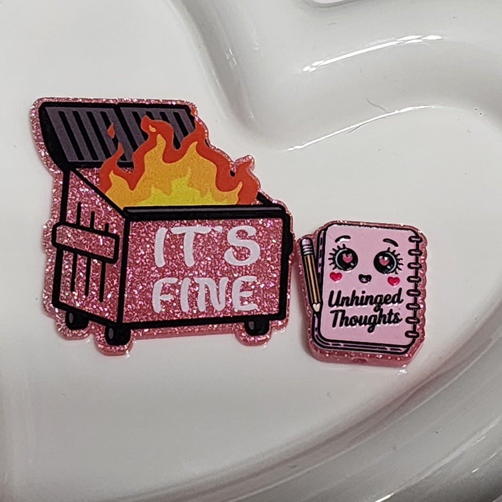 Dumpster Fire Flatback Focal Bead Badge Beaded Pen Jewelry Making Funny